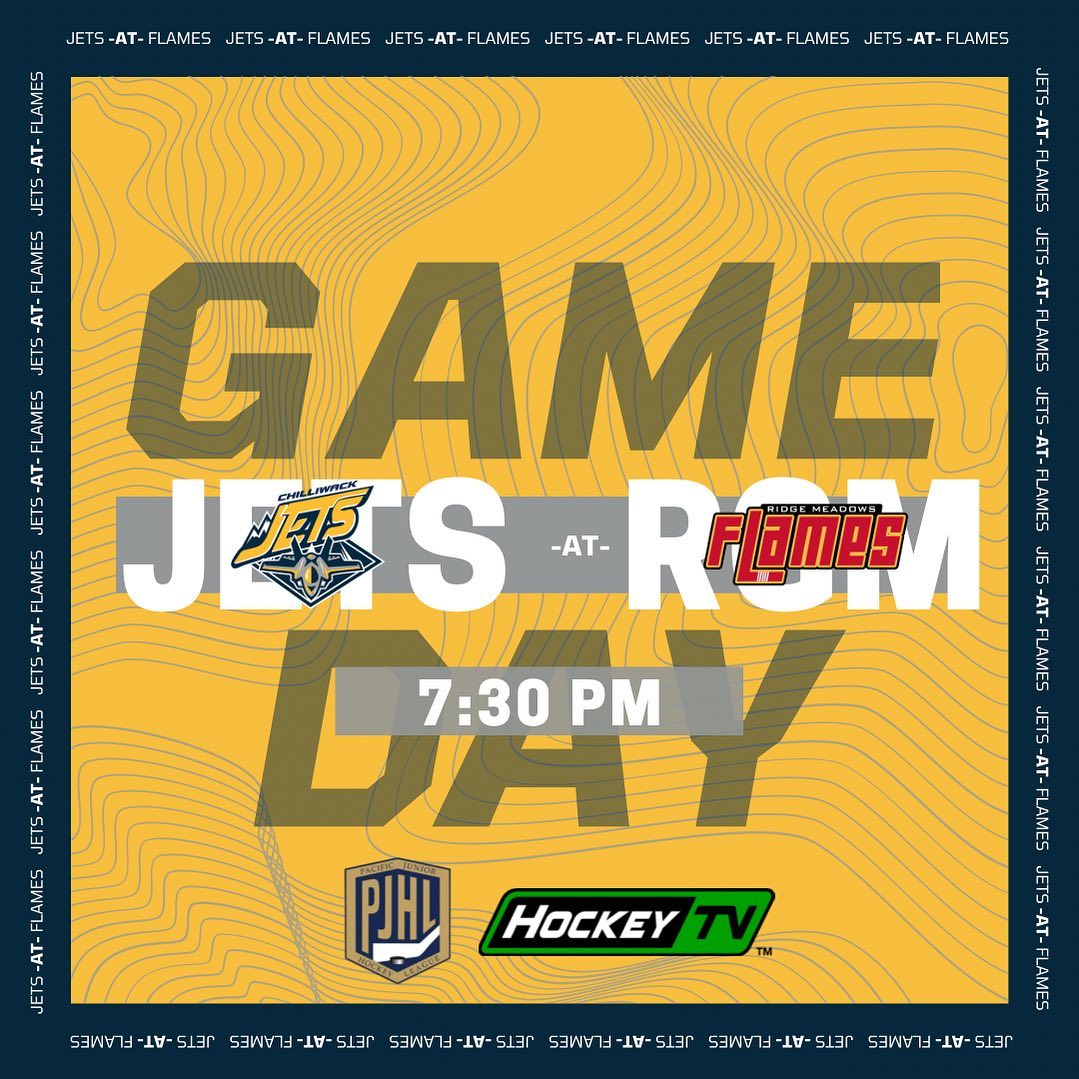 “See us ride out of the sunset, on your coloured TV screen, Out for all we can get, if you know what Maverick means!”🎤 | ⏰ 7:30 P.M. | 📺 @myhockeytv | 📻 @thepjhl Website | 🤝

Game #4 as your Chilliwack Jets faceoff against the Ridge Meadows Flames in another away game matchup. Your Jets are looking for revenge after last years Playoff upset.. 🥊 

#attackzone #targetacquired #highwaytothedangerzone #pjhl #hockeyseason #letsgojets #gojetsgo #jetsflyhigh #fuelledandready #rematch
